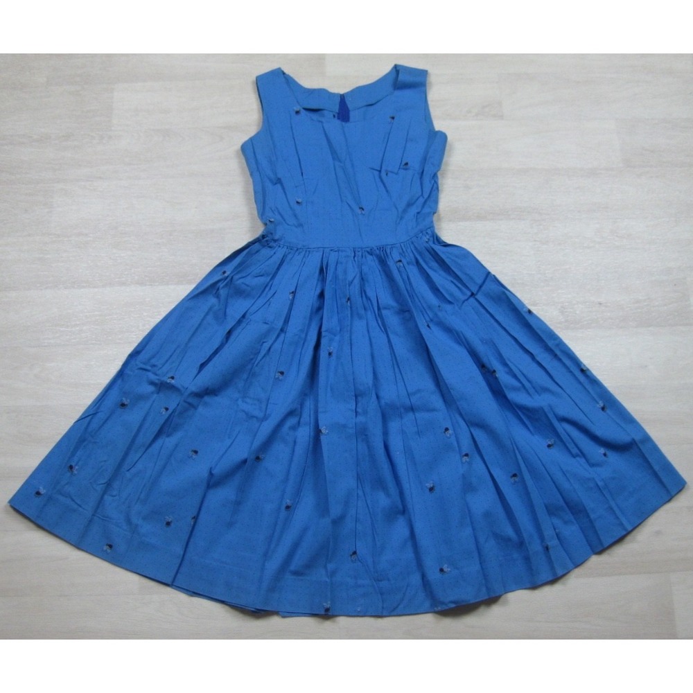 Vintage 50s‎ Midi Swing Dress (XS) Cotton Bumblebee New Look Boatneck